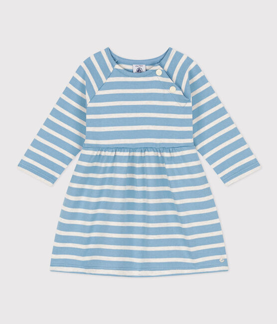 Langärmeliges Baby-Kleid aus gestreiftem Jersey AZUL/ MONTELIMAR