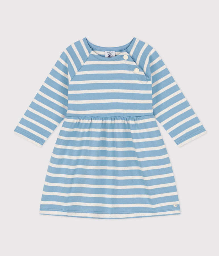 Lang&auml;rmeliges Baby-Kleid aus gestreiftem Jersey AZUL/ MONTELIMAR
