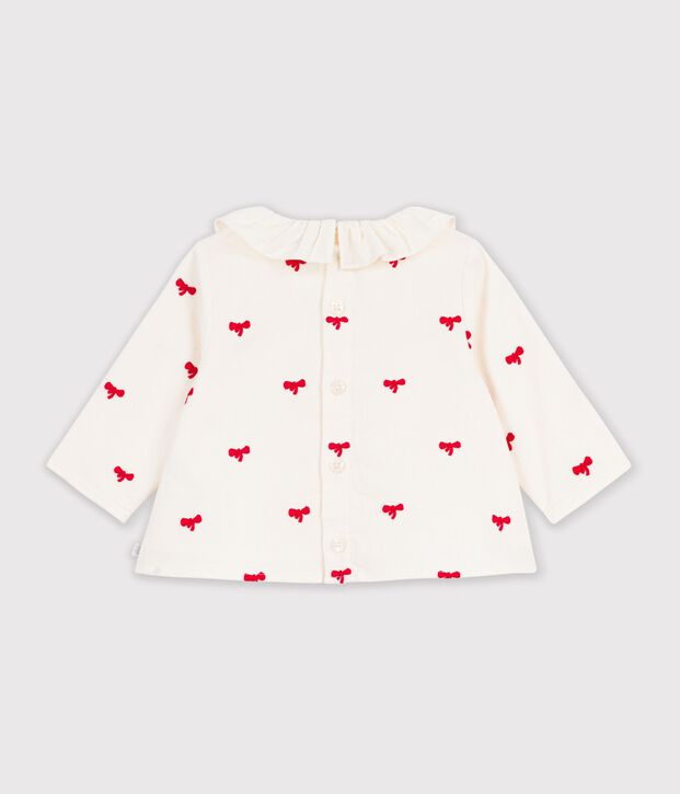 Baby-Bluse aus Feincord mit gesticktem Schleifenmuster naturfarben/rot