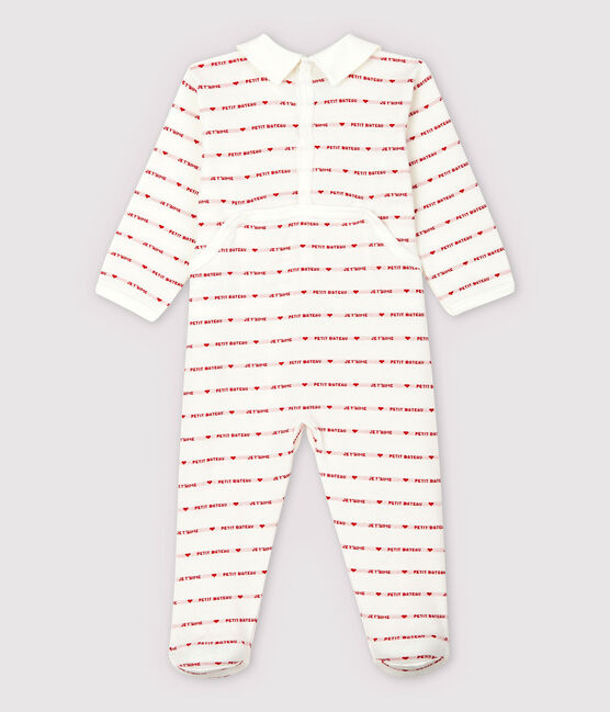 Baby-Strampler aus Jacquard mit Petit Bateau-Motiv "je t'aime" für Mädchen weiss MARSHMALLOW/rot TERKUIT