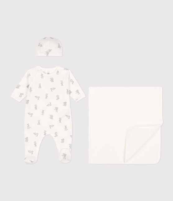 Dreiteiliges Baby-Set aus Baumwolle weiss MARSHMALLOW/grau GRIS