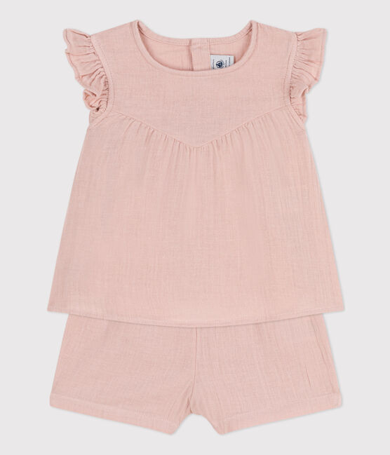 Baby-Set auf einfarbigem Musselinstoff rosa SALINE