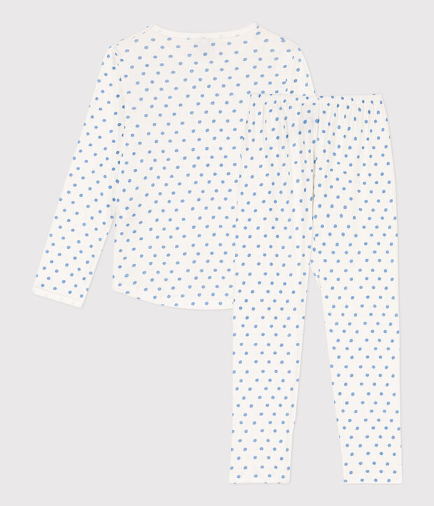 Kinderpyjama aus Baumwolle mit Polka-Dot-Muster f&uuml;r M&auml;dchen weiss/blau