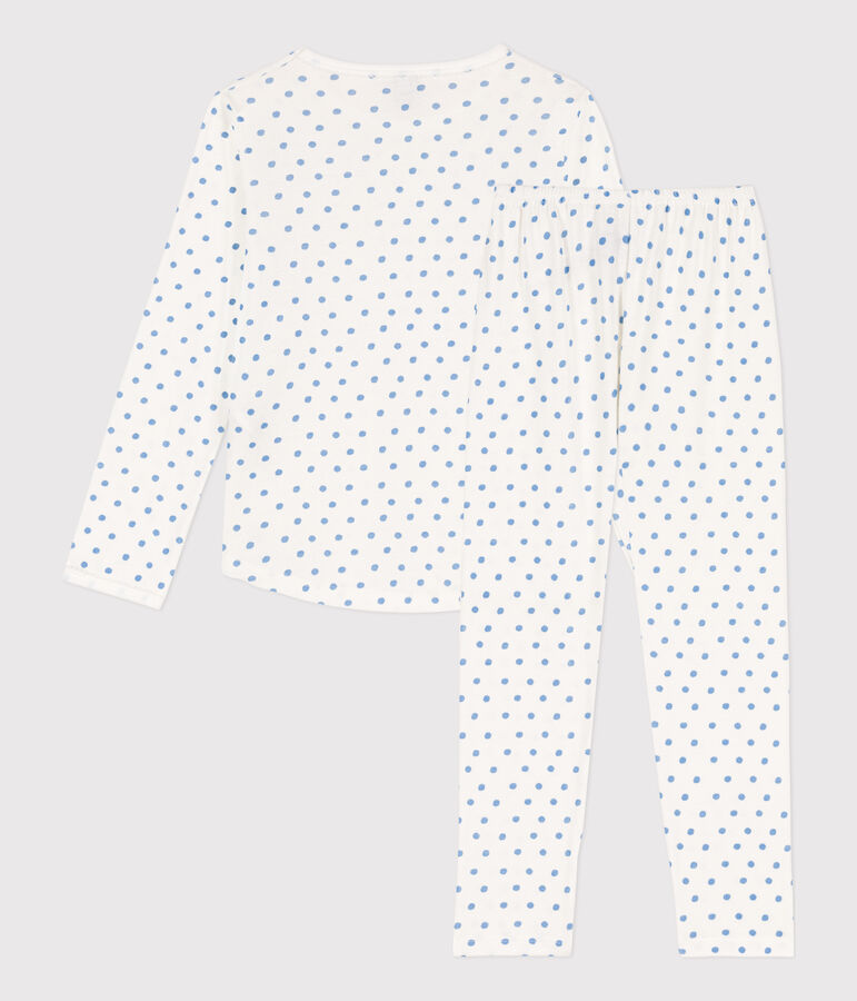 Kinderpyjama aus Baumwolle mit Polka-Dot-Muster f&uuml;r M&auml;dchen weiss/blau