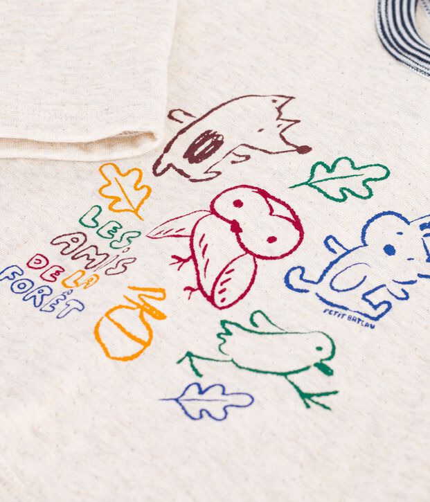 Lang&auml;rmeliges Baby T-Shirt aus einfarbiger Baumwolle mit Motiv MONTELIMAR CHINE