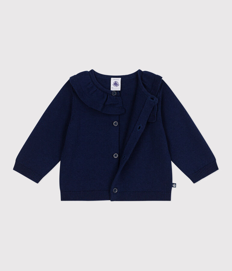 Baby-Cardigan mit Kragen aus einfarbigem Woll- und Baumwollstrick blau