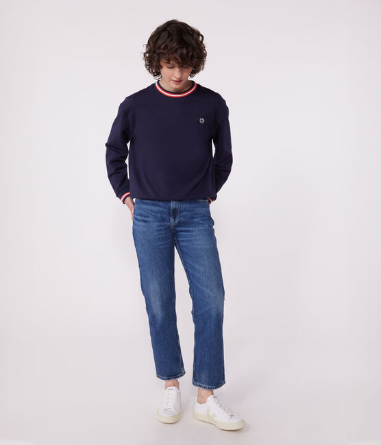 Damen-Sweatshirt aus einfarbiger Baumwolle blau SMOKING