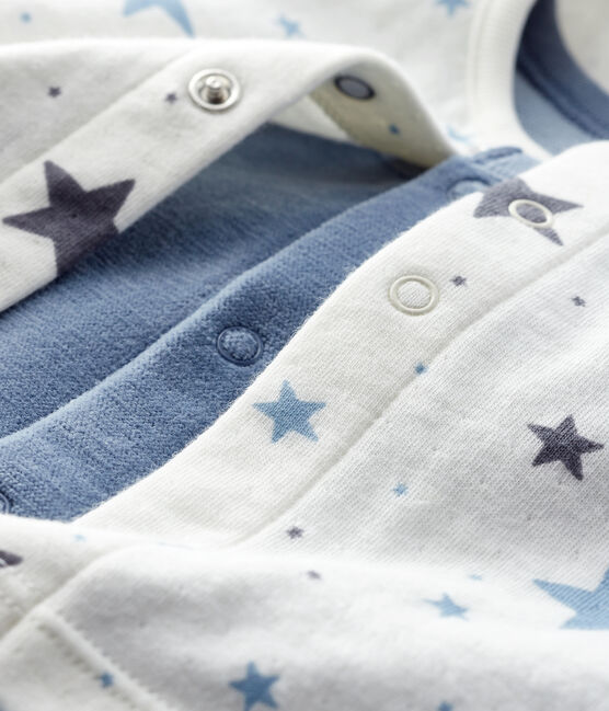 Baby-Zweiteiler aus Velours mit blauen Sternen gelb TEMPETE/weiss MULTICO