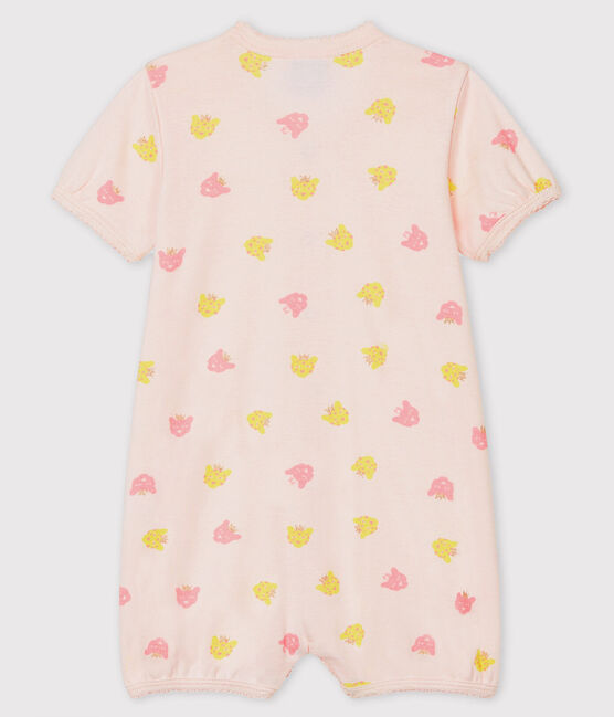 Baby-Kurzoverall für Mädchen aus Rippstrick rosa FLEUR/weiss MULTICO