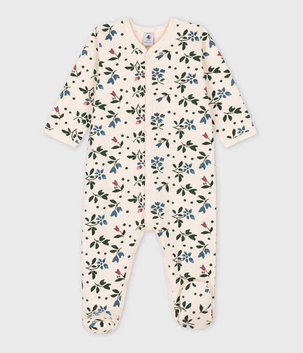 Baby-Strampler aus Molton mit Blumen-Motiv naturfarben/vielfarbig