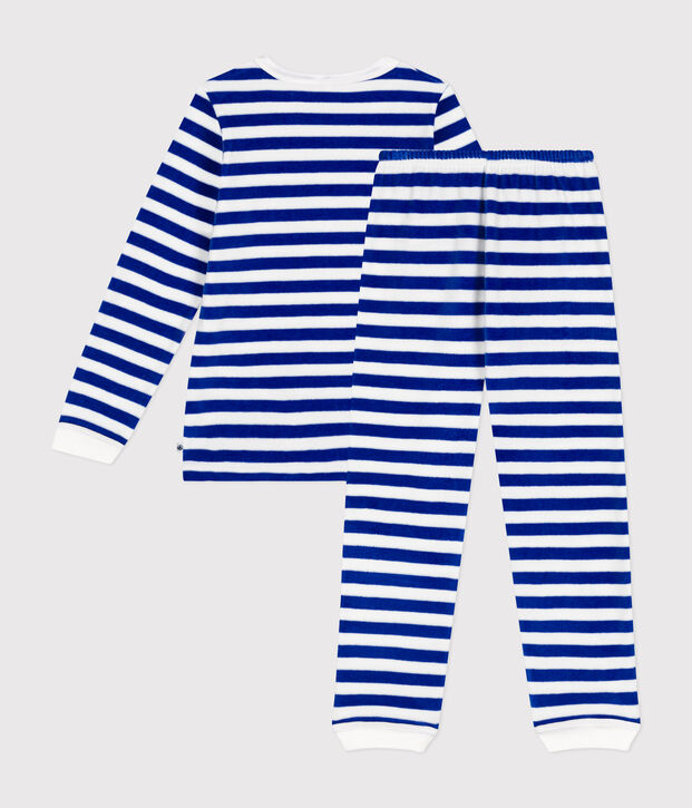 Kinder-Pyjama aus Nicki mit Streifen blau/weiss