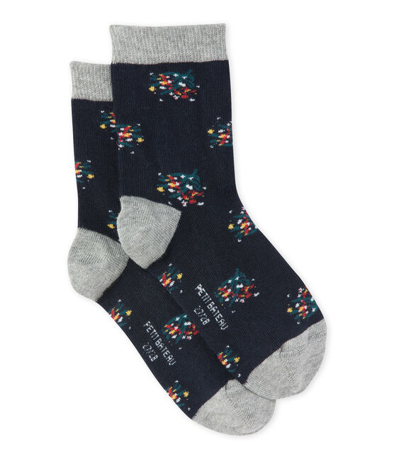 Mädchen-Socken mit Blumenmotiv blau SMOKING/weiss MULTICO