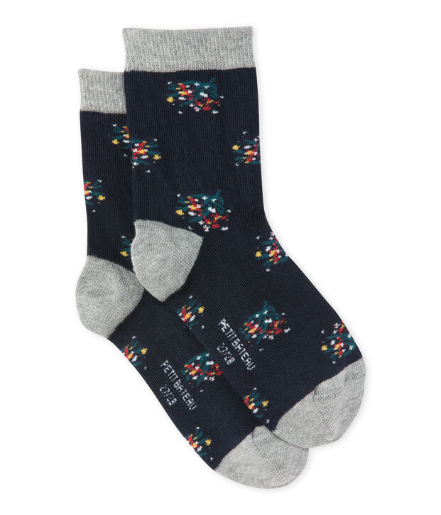 M&auml;dchen-Socken mit Blumenmotiv blau/vielfarbig