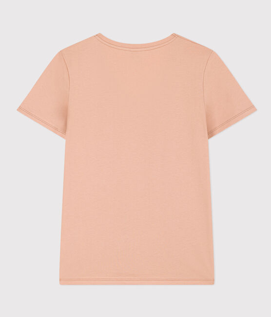 Damen-T-Shirt LE DROIT aus Baumwolle mit V-Ausschnitt beige VINTAGE