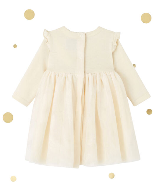 Robe bébé fille bi matière brodée beige COQUILLE