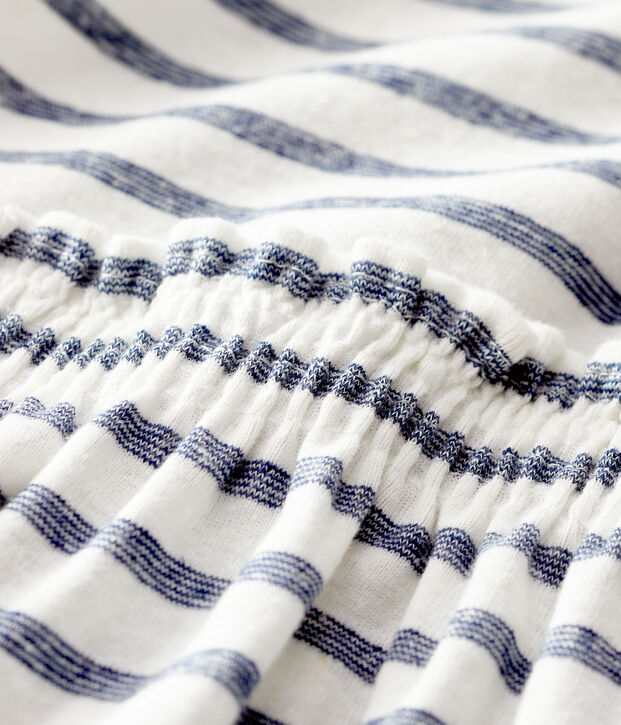 Kurz&auml;rmeliges, gestreiftes Babykleid aus Baumwolle/Leinen f&uuml;r M&auml;dchen weiss/blau
