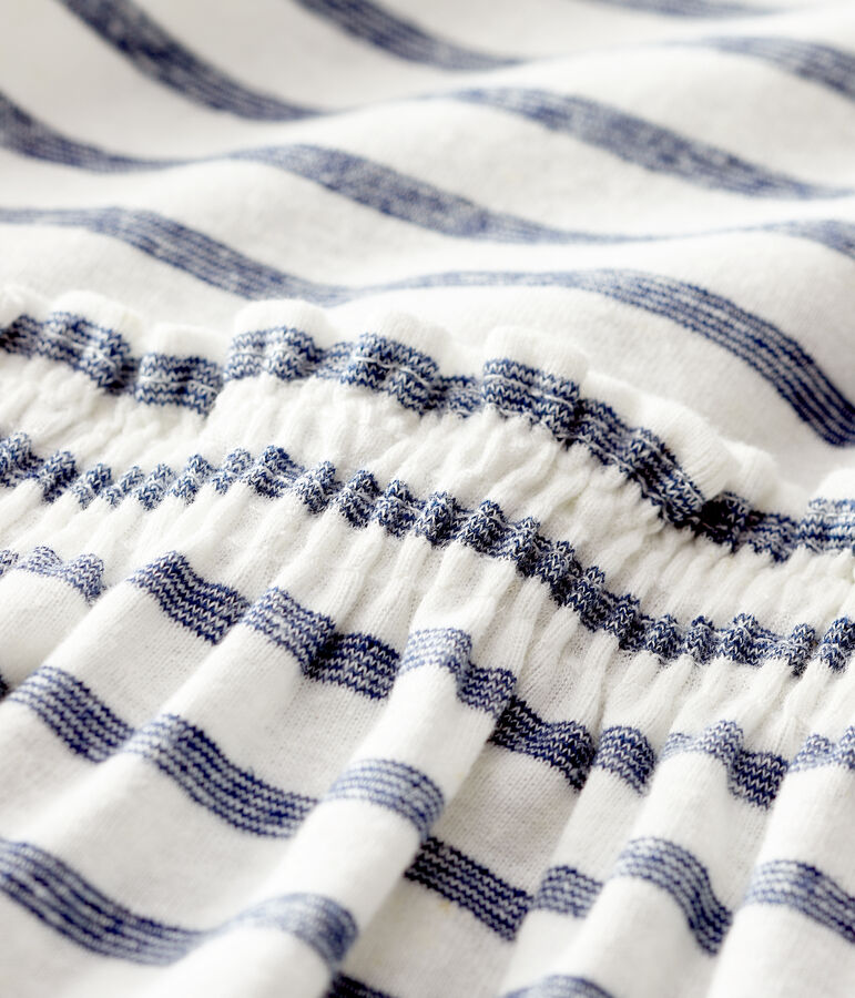 Kurz&auml;rmeliges, gestreiftes Babykleid aus Baumwolle/Leinen f&uuml;r M&auml;dchen weiss/blau