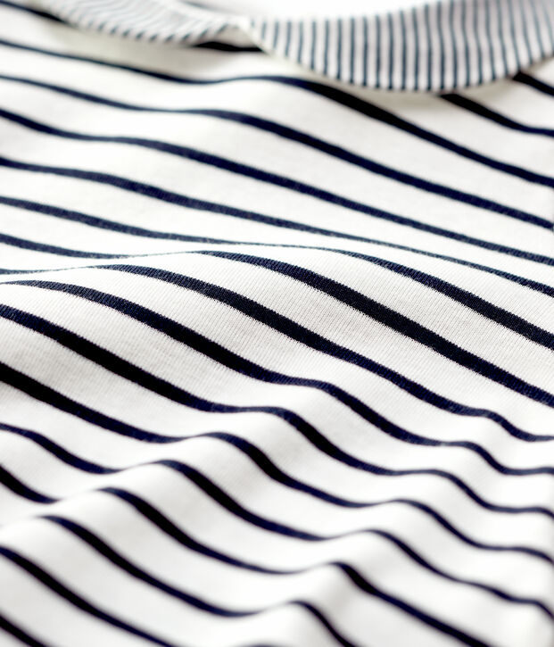 Lang&auml;rmelige Baby-Bluse aus Baumwolle. weiss/blau