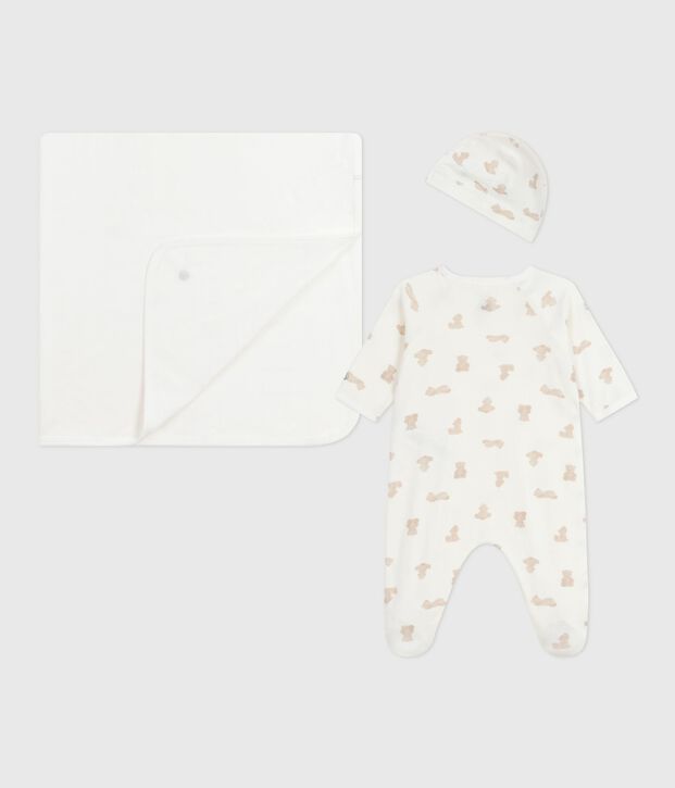 Baby-Geschenkset aus bedruckter Baumwolle weiss/BRUN