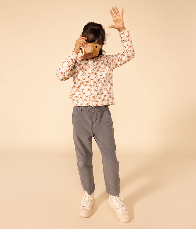 Gerade geschnittene Kinderhose aus Feincord f&uuml;r M&auml;dchen gr&uuml;n THUYA