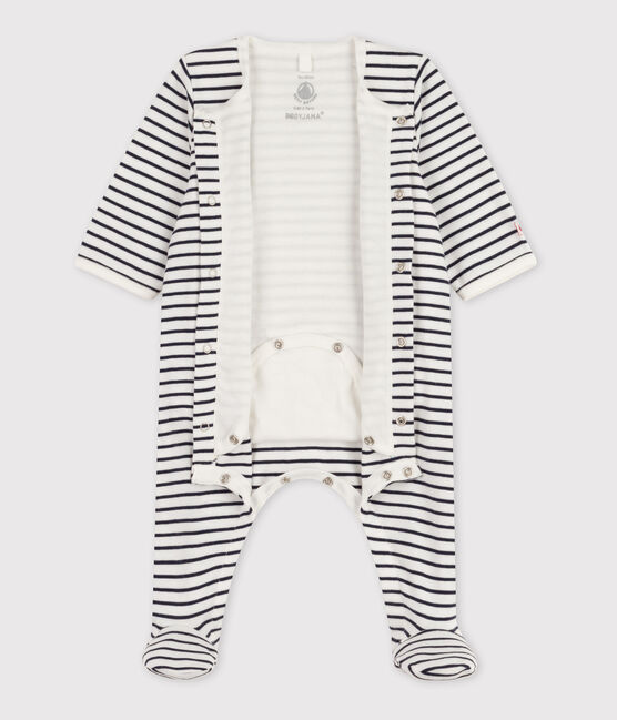 Baby-Bodyjama aus Baumwolle mit Streifen weiss MARSHMALLOW/blau SMOKING
