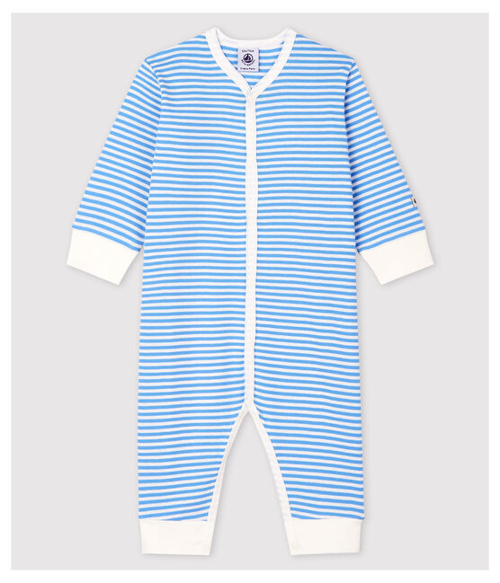 Fußloser Baby-Strampler aus Baumwolle mit blauen Streifen blau EDNA/weiss MARSHMALLOW
