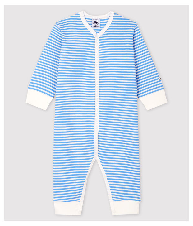 Fu&szlig;loser Baby-Strampler aus Baumwolle mit blauen Streifen blau/weiss