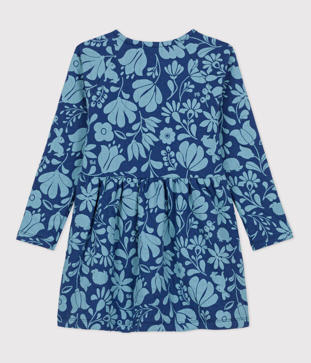 Gebl&uuml;mtes Kinderkleid aus Doppeljersey f&uuml;r M&auml;dchen blau/blau