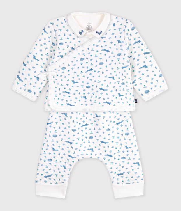 Baby-Set aus Baumwolle mit Kragen und Fuchsmotiv weiss/vielfarbig