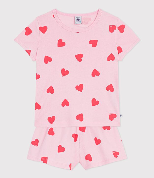 Kinder-Kurzpyjama aus Baumwolle mit Herzmotiv rosa/orange