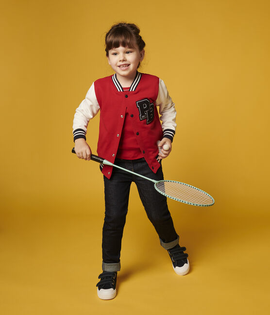 Kinder-Teddy-Blouson aus Molton, Mädchen - Jungen rot TERKUIT/weiss MARSHMALLOW