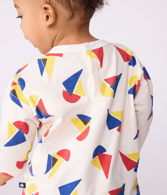 Langärmeliges Baby-T-Shirt aus Baumwolle mit Schiffchenmuster MILK/ MULTICO