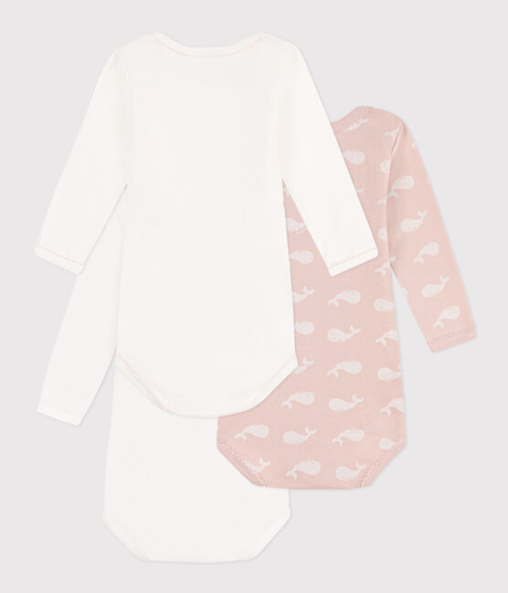3er-Set langärmelige Baby-Bodys aus Baumwolle mit rosa Walen variante 1