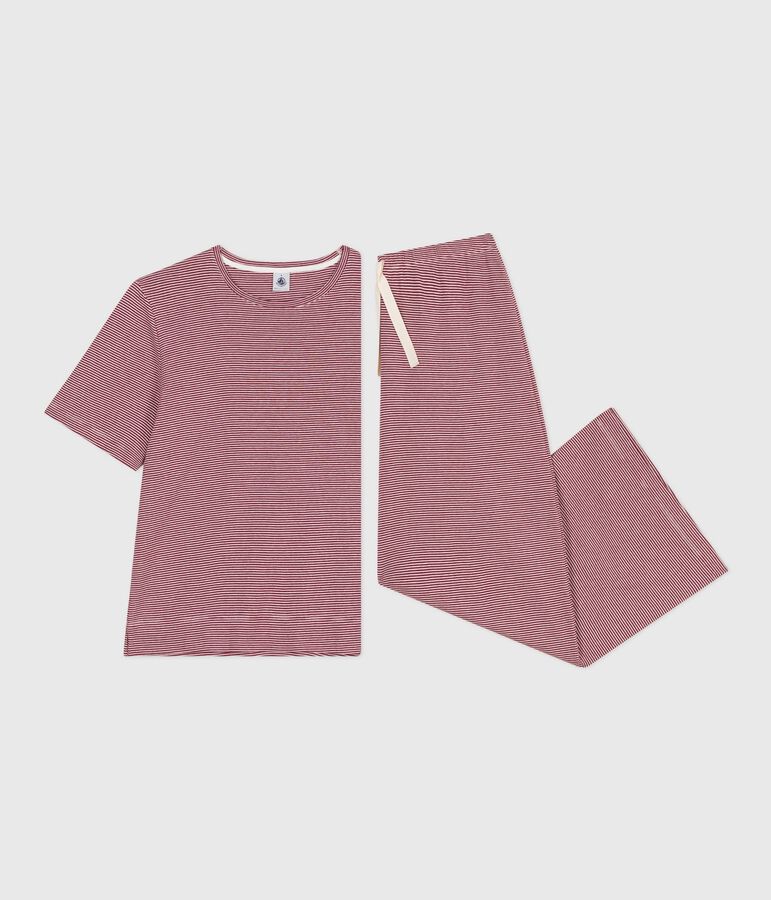 Kurz&auml;rmeliger Damen-Pyjama mit weitem Bein aus Baumwolle mit Streifen rot/weiss