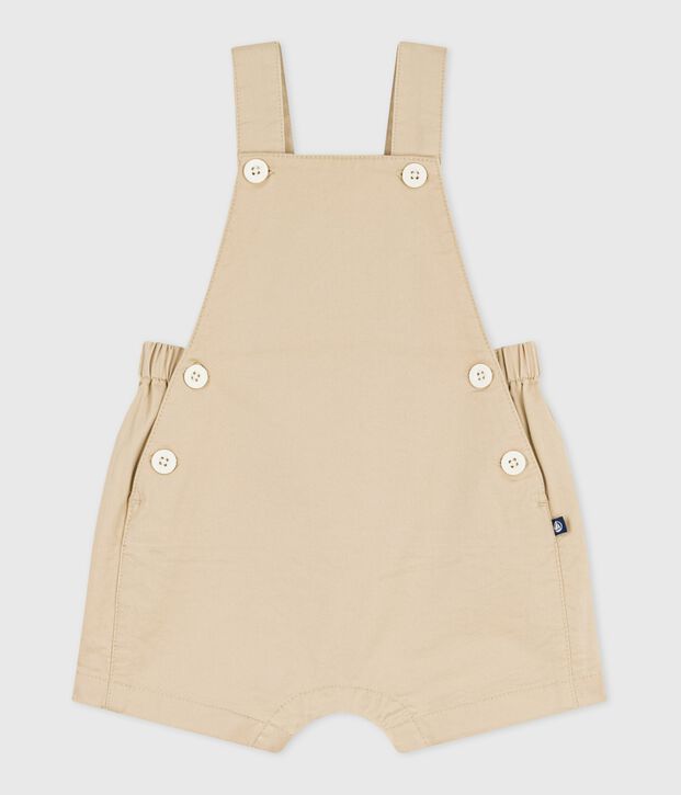 Kurzbeinige Baby-Latzhose aus einfarbigem Twill beige