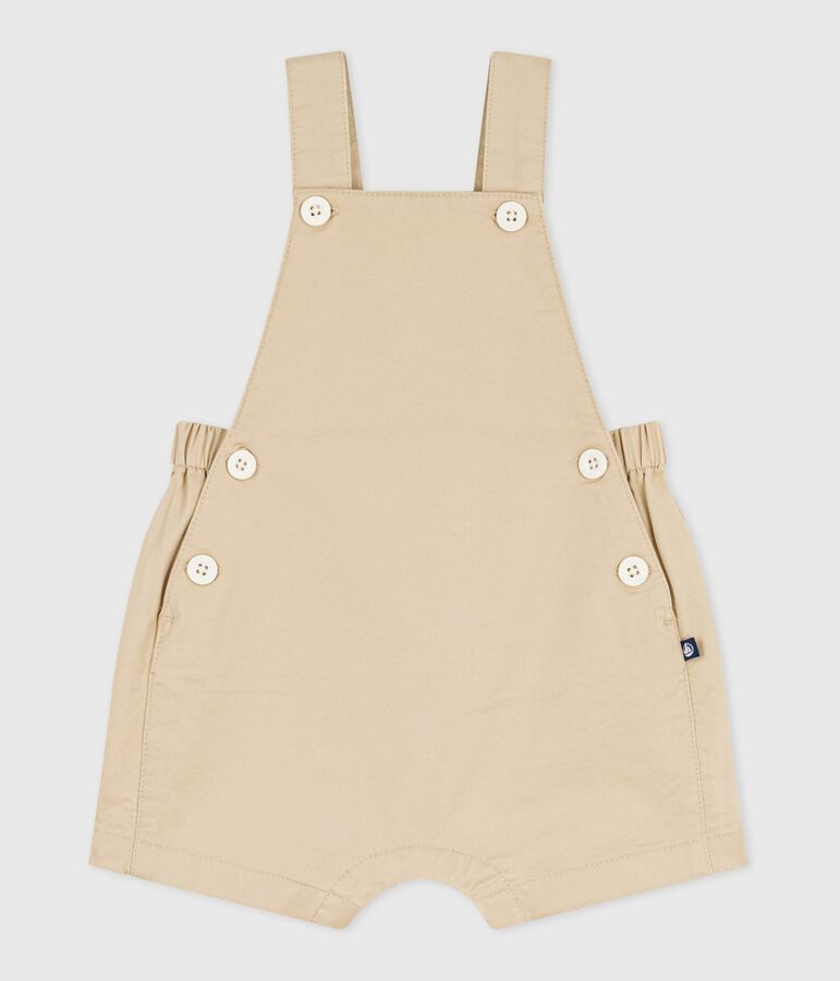 Kurzbeinige Baby-Latzhose aus einfarbigem Twill beige