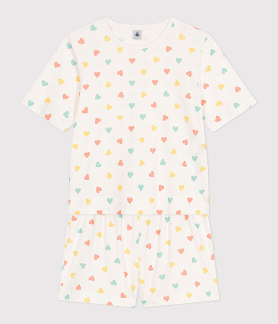 Damen-Kurzpyjama aus Baumwolle mit Herzmotiv weiss MARSHMALLOW/weiss MULTICO