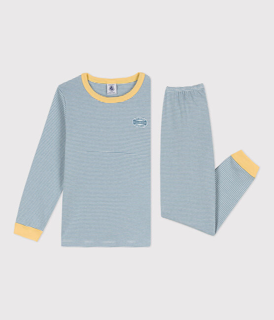 Kinderpyjama aus Baumwolle mit Ringelstreifen blau ROVER/weiss MARSHMALLOW
