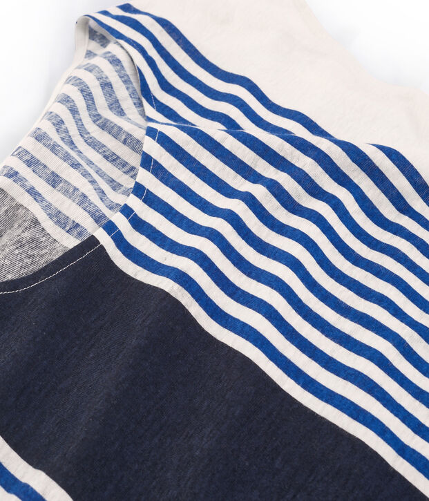 Kurz&auml;rmeliges leinen-t-shirt damen weiss/vielfarbig