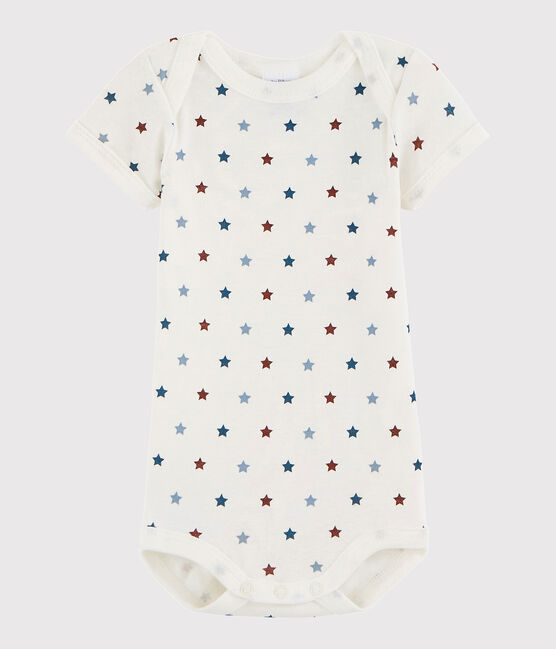 Kurzärmeliger Baby-Body Mädchen/Jungen weiss MARSHMALLOW/weiss MULTICO