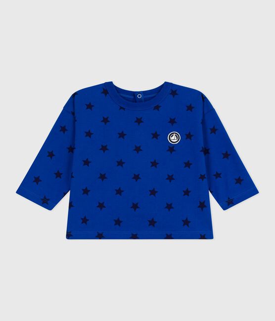 Langärmeliges Baby-T-Shirt aus Baumwolle mit Sternmotiv blau OLYMPIC/ SOIR
