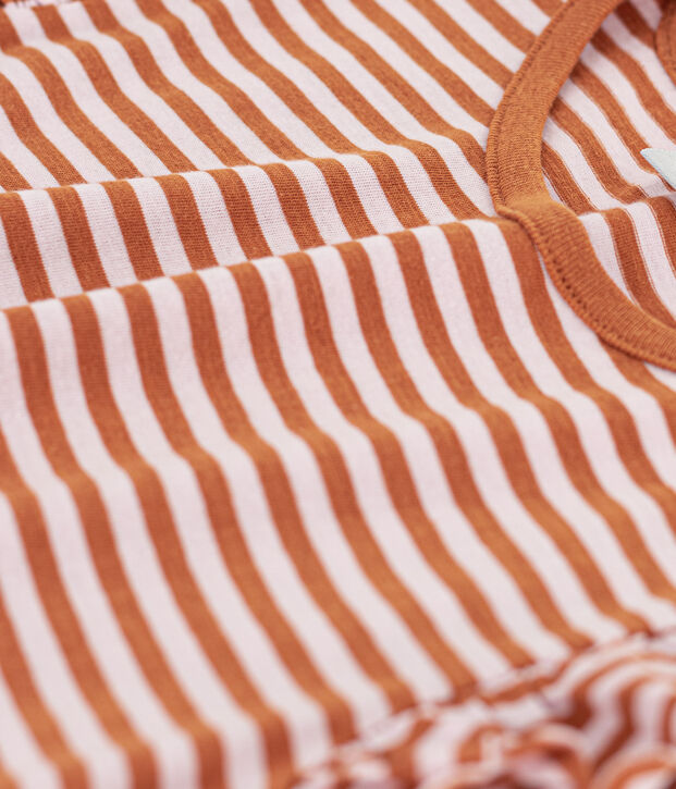 Gestreiftes Kinder-T-Shirt aus Baumwolle f&uuml;r M&auml;dchen braun/rosa