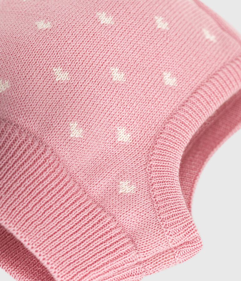 Baby-Schalm&uuml;tze aus Wolle und Baumwolle rosa/weiss