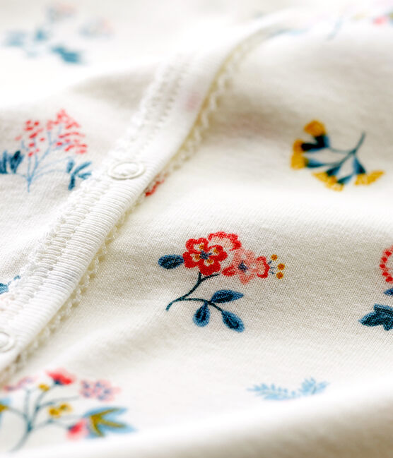 Baby Mädchen Strampler ohne Fuß in Rippstrick weiss MARSHMALLOW/weiss MULTICO