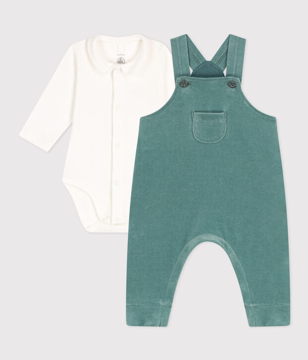 Baby-Set, Latzhose aus Samt und Body gr&uuml;n