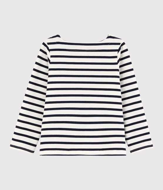 Kindershirt aus Jerseystoff mit Marinestreifen für Mädchen weiss MARSHMALLOW/blau SMOKING