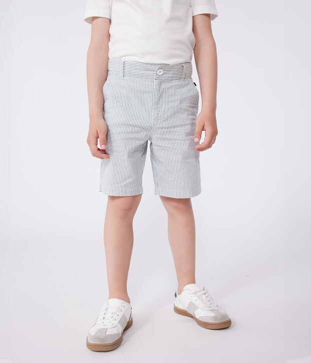 Kinder-Bermudashorts aus Baumwolle mit Streifen weiss/gr&uuml;n