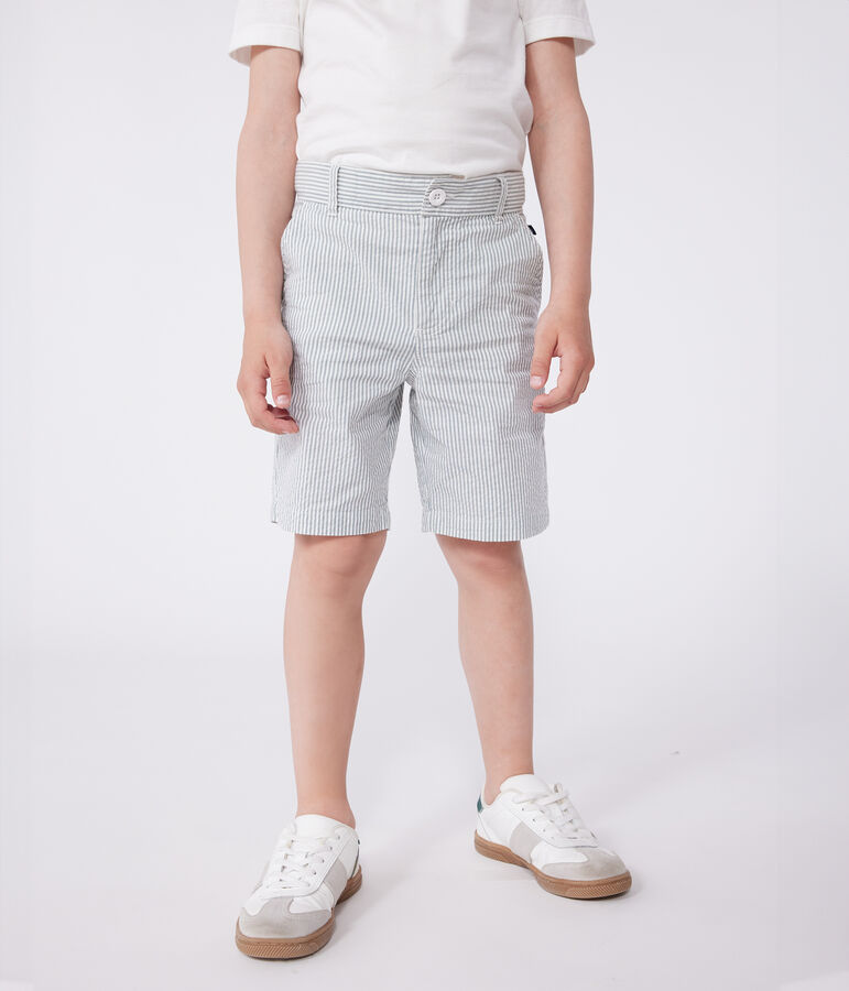 Kinder-Bermudashorts aus Baumwolle mit Streifen weiss/gr&uuml;n