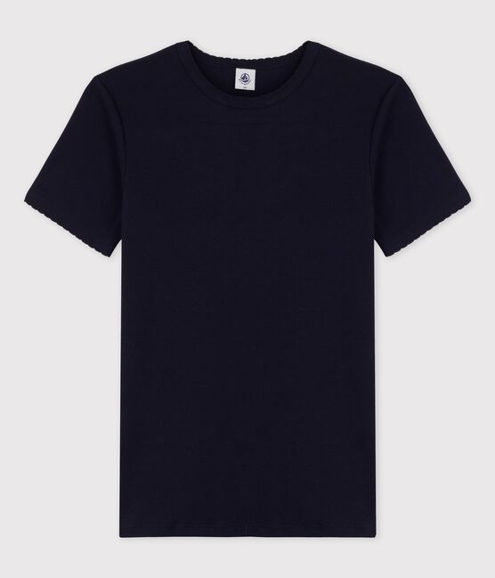 Eng anliegendes T-Shirt mit Pikotkante aus Bio-Baumwolle für Damen blau SMOKING