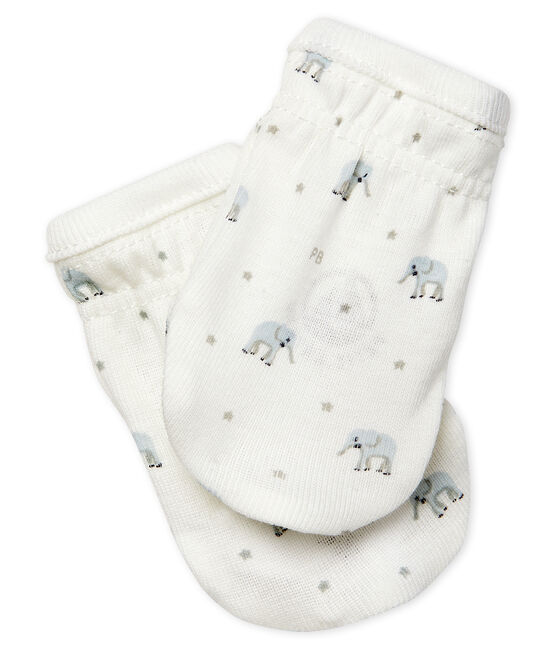 Babyfäustlinge aus Rippstrick weiss MARSHMALLOW/weiss MULTICO